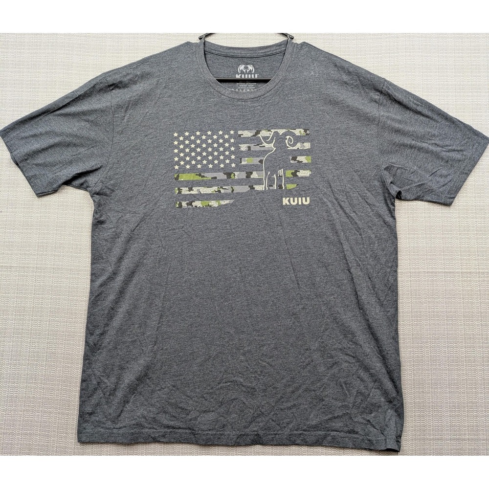 KUIU Shirt Mens 2XL Gray American Flag Ram Graphic Tee Camo Outdoor Patriotic